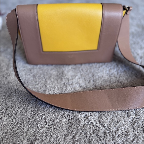 Celine Frame Shoulder Bag Leather Medium Yellow and Brown Women's Bag - Picture 1 of 6